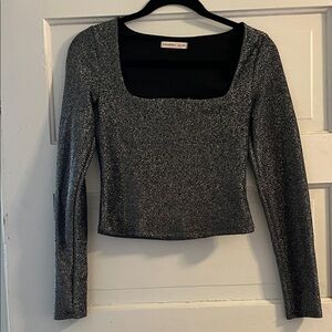 Express Metallic Silver Long Sleeve Top